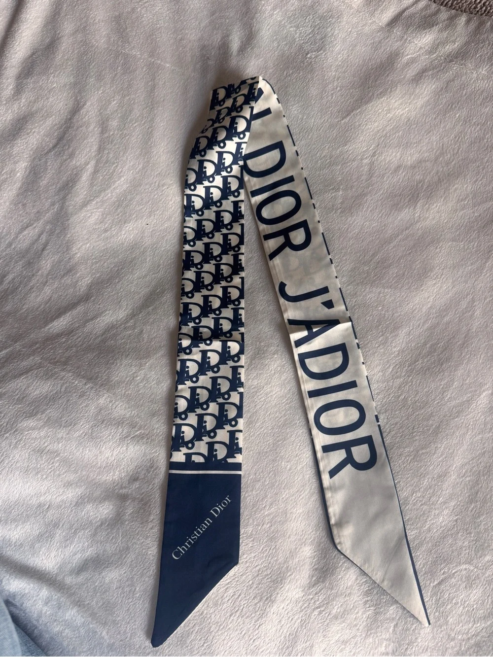 Dior Navy & White Logo Silk Twilly Scarf